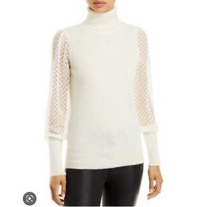 TALBOTS | Tulle Dot Sleeve Mockneck Pullover in Ivory
